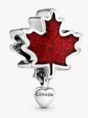Love Canada Maple Leaf Charm in Sterling Silver, Red Enamel Pandora Compatible